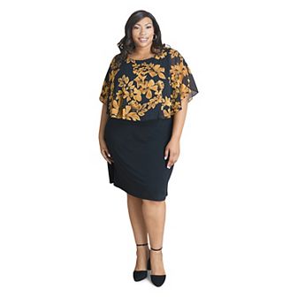 Plus Size Connected Apparel Cape Dress
