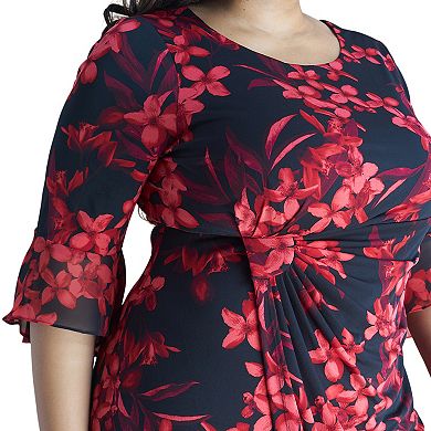 Plus Size Connected Apparel Bell Sleeve faux wrap Dress