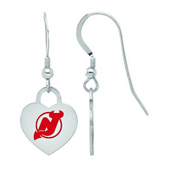 LogoArt Sterling Silver Enamel New Jersey Devils Heart Drop Earrings