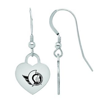 LogoArt Sterling Silver Enamel Ottawa Senators Heart Drop Earrings