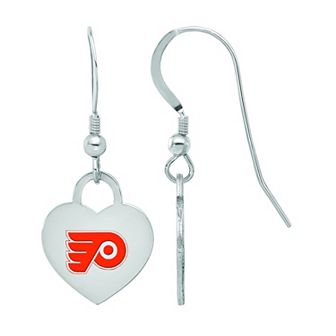 LogoArt Sterling Silver Enamel Philadelphia Flyers Heart Drop Earrings