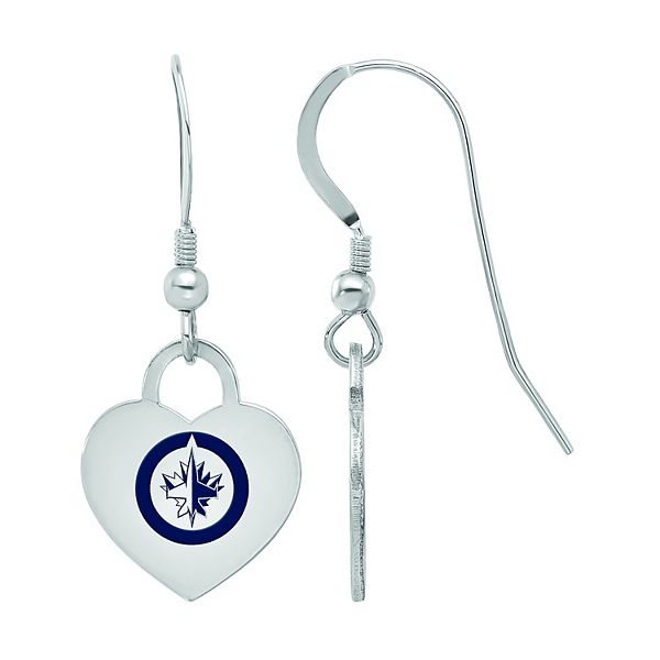 LogoArt Sterling Silver Enamel Winnipeg Jets Heart Drop Earrings