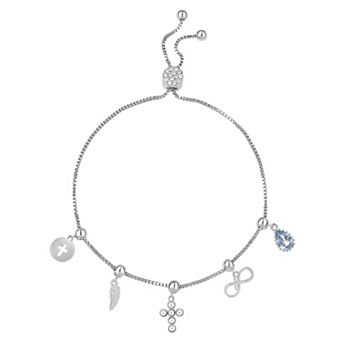 Brilliance Fine Silver Plated Cubic Zirconia Adjustable Charm Bracelet
