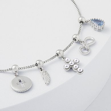 Brilliance Fine Silver Plated Cubic Zirconia Adjustable Charm Bracelet