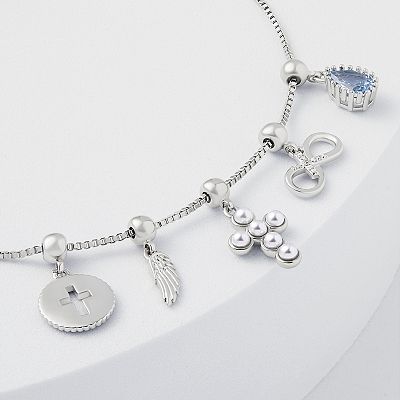 Brilliance Fine Silver Plated Cubic Zirconia Adjustable Charm Bracelet Women s Silver Tone Aqua