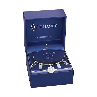 Brilliance Fine Silver Plated Cubic Zirconia, Amazonite & Crystal Adjustable Charm Bracelet