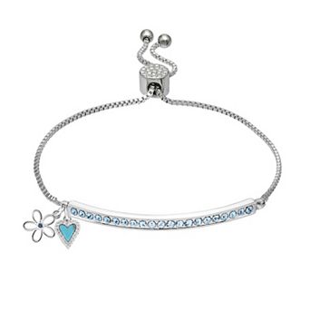 Brilliance Fine Silver Plated Aqua Crystal, Simulated Turquoise & Cubic Zirconia Adjustable Bar Bracelet
