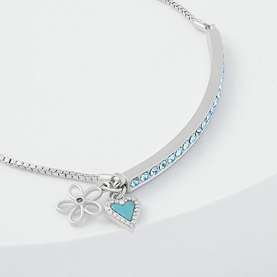 Brilliance Fine Silver Plated Aqua Crystal, Simulated Turquoise & Cubic Zirconia Adjustable Bar Bracelet