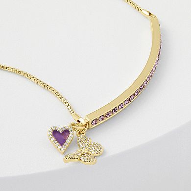 Brilliance 18k Gold Flash Plated Purple Crystal & Cubic Zirconia Adjustable Bar Bracelet