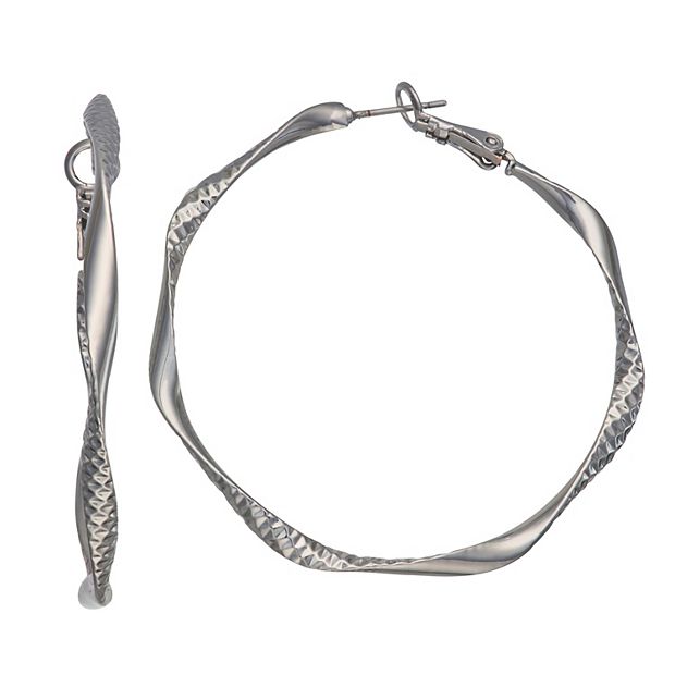 Simply Vera Vera Wang Silver Tone 50 mm Texture Twist Hoop