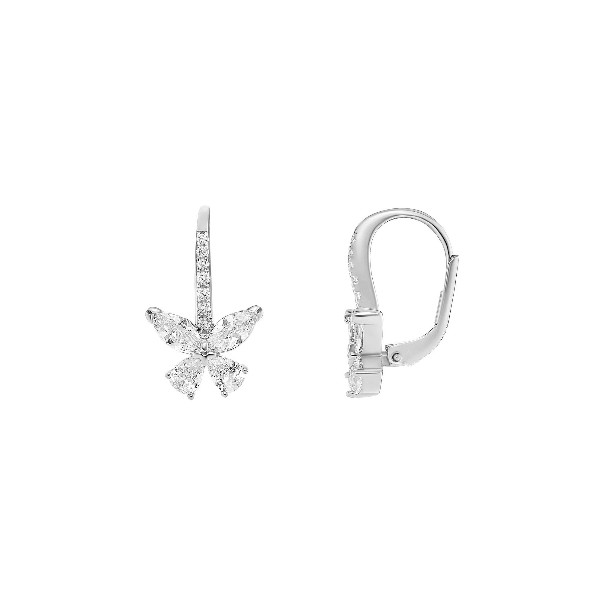 PRIMROSE Sterling Silver Cubic Zirconia Butterfly Leverback Drop Earrings, 