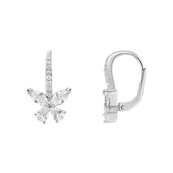 PRIMROSE Sterling Silver Cubic Zirconia Butterfly Leverback Drop Earrings