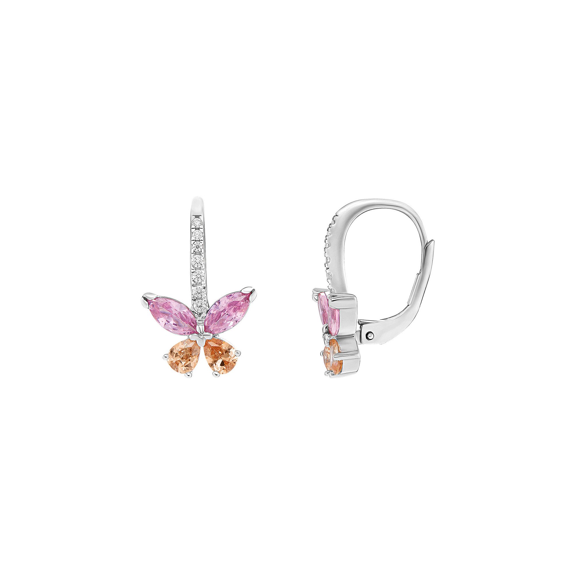 PRIMROSE Sterling Silver Cubic Zirconia Butterfly Leverback Drop Earrings, 