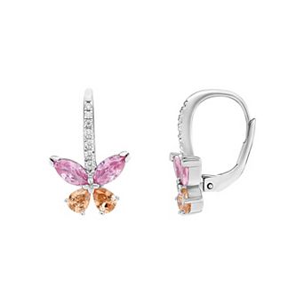 PRIMROSE Sterling Silver Cubic Zirconia Butterfly Leverback Drop Earrings
