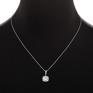 PRIMROSE Sterling Silver Cubic Zirconia Halo Pendant Necklace