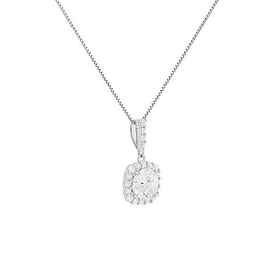 PRIMROSE Sterling Silver Cubic Zirconia Halo Pendant Necklace