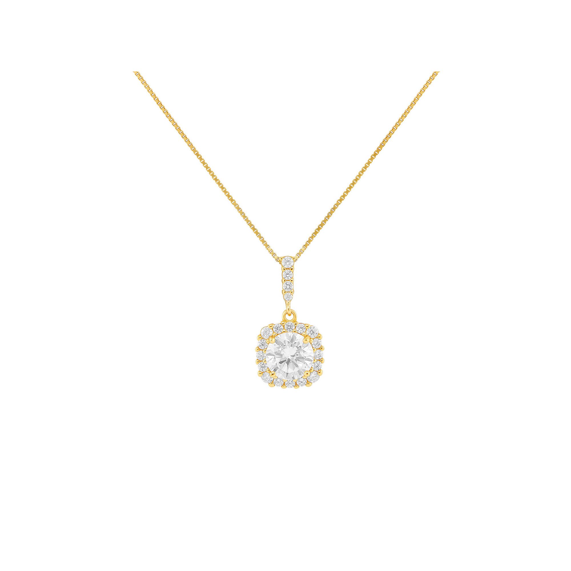 PRIMROSE Sterling Silver Cubic Zirconia Halo Pendant Necklace, Womens, Si