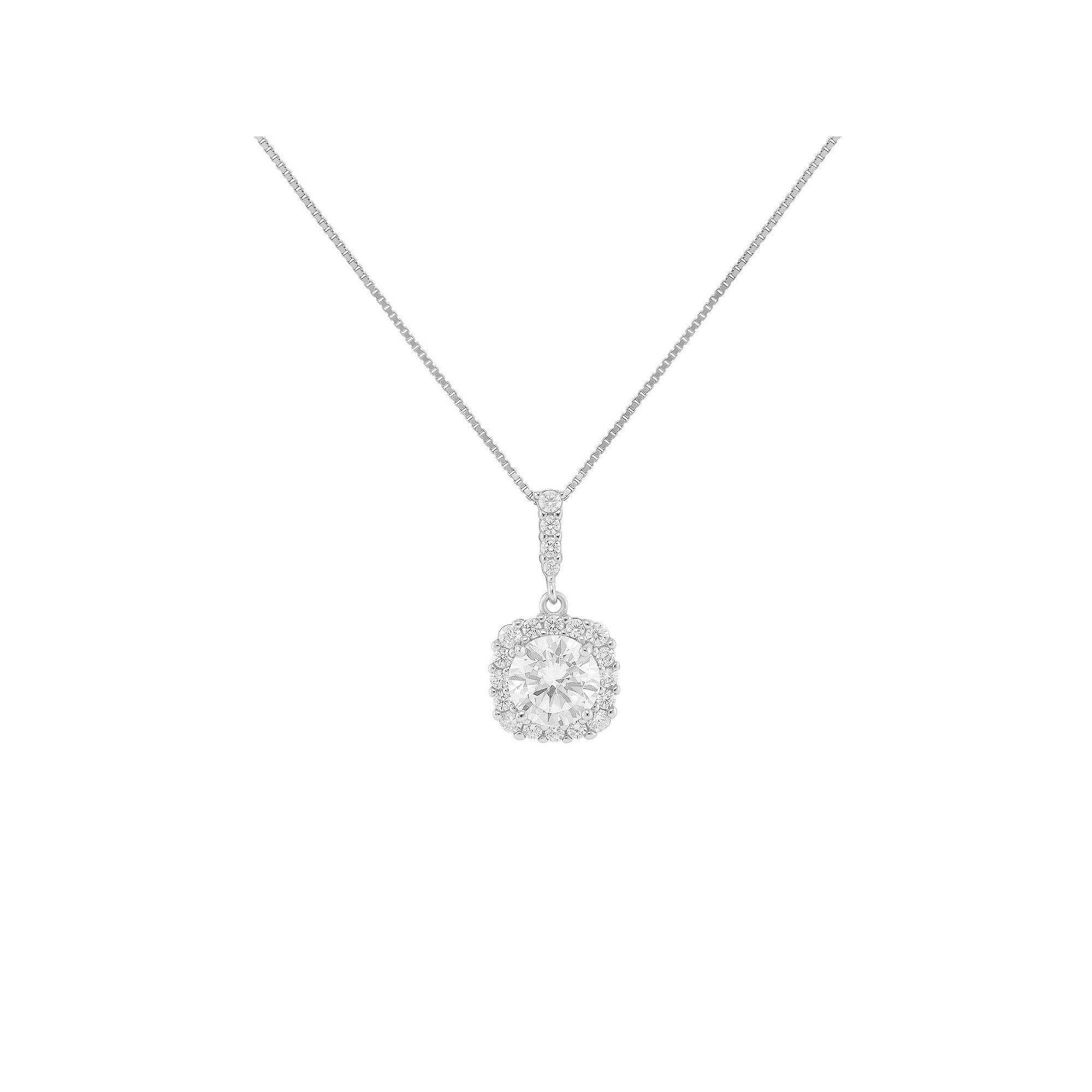 PRIMROSE Sterling Silver Cubic Zirconia Halo Pendant Necklace, Womens, Si