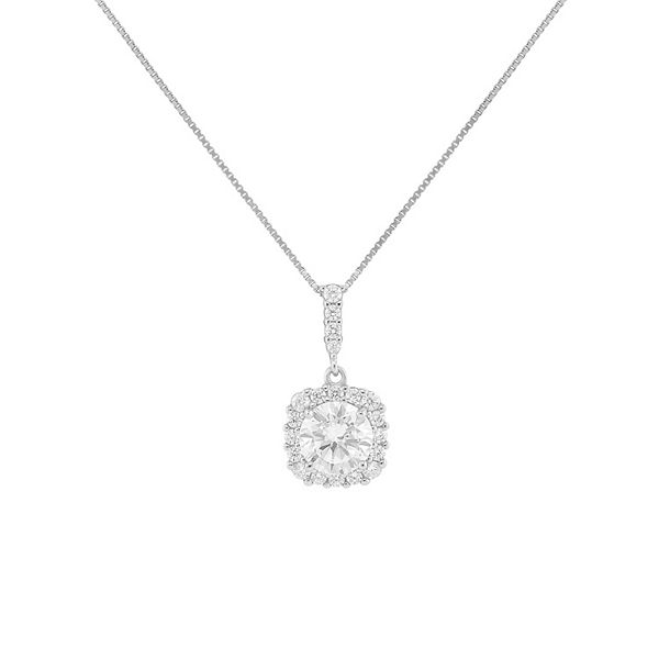 PRIMROSE Sterling Silver Cubic Zirconia Halo Pendant Necklace - Sterling Clear