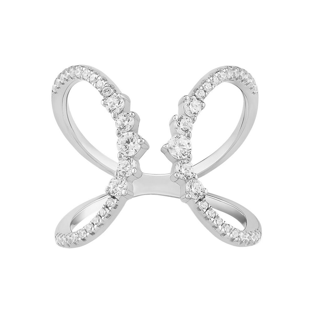 PRIMROSE Sterling Silver Graduated Cubic Zirconia Open Band Ring