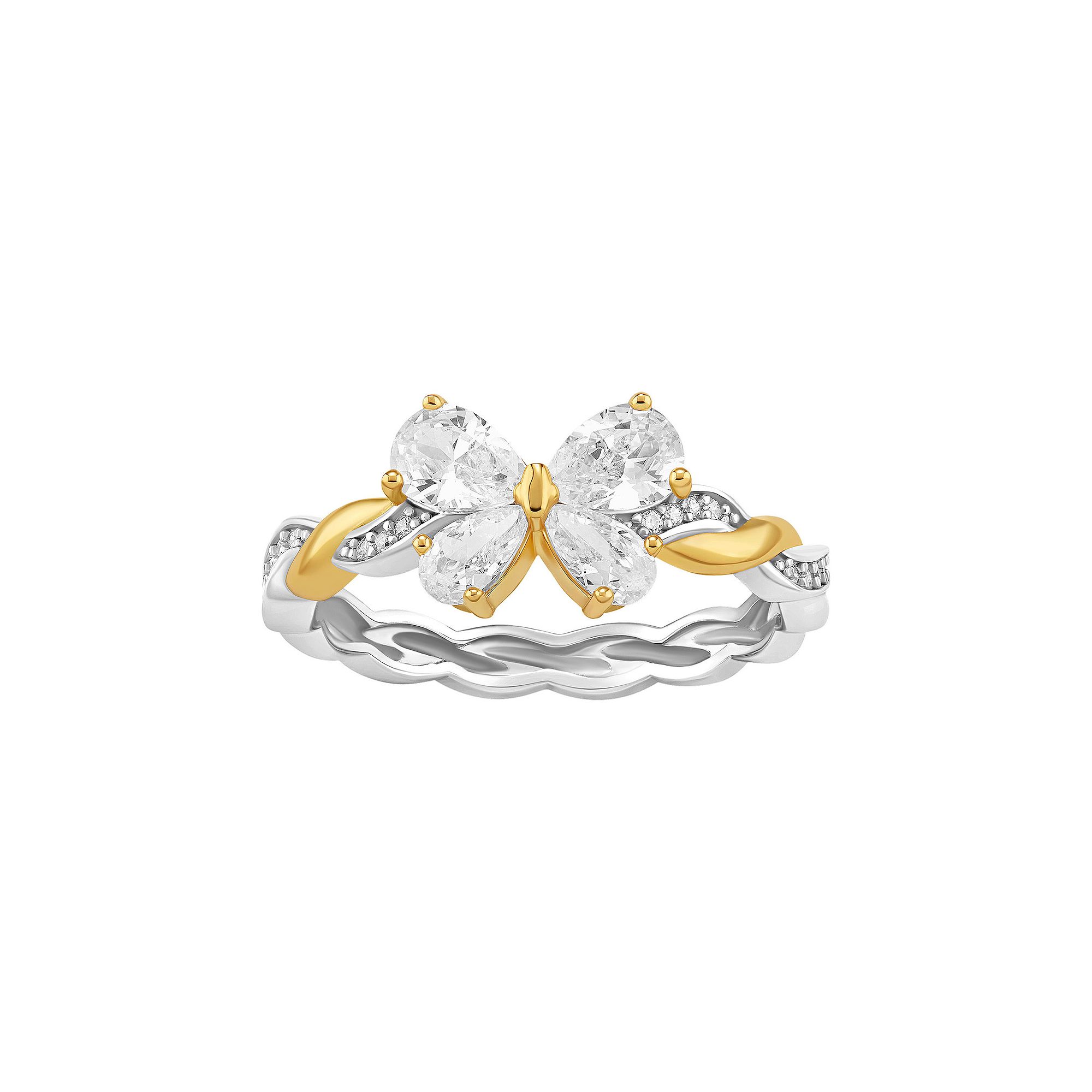 PRIMROSE Sterling Silver Cubic Zirconia Butterfly Twisted Band Ring, Women