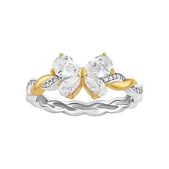 PRIMROSE Sterling Silver Cubic Zirconia Butterfly Twisted Band Ring