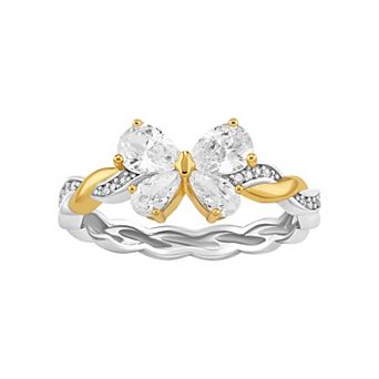 PRIMROSE Sterling Silver Cubic Zirconia Butterfly Twisted Band Ring