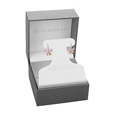 PRIMROSE Sterling Silver Clear, Pink & Champagne Cubic Zirconia Butterfly Leverback Earrings