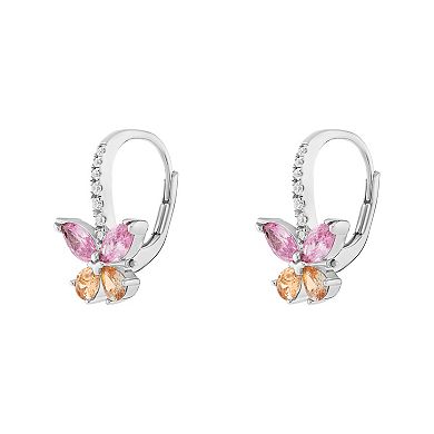 PRIMROSE Sterling Silver Clear, Pink & Champagne Cubic Zirconia Butterfly Leverback Earrings