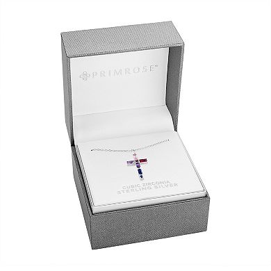 PRIMROSE Sterling Silver Multicolor Cubic Zirconia Baguette & Nano Stone Cross Pendant Necklace