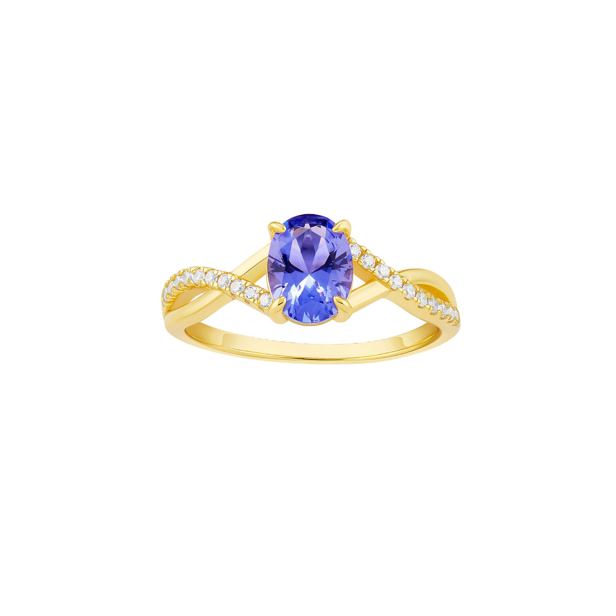 PRIMROSE 18k Gold Over Silver Purple Cubic Zirconia Twist Ring, Womens, Si