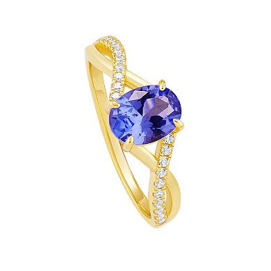 PRIMROSE 18k Gold Over Silver Purple Cubic Zirconia Twist Ring