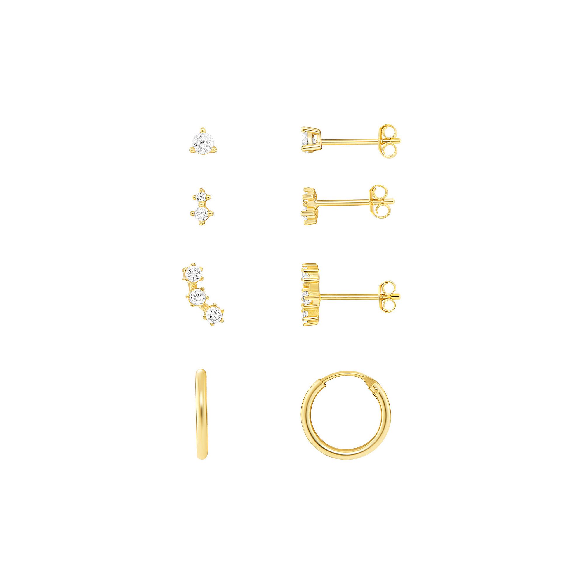 PRIMROSE 18k Gold Over Silver Cubic Zirconia Stud, Double Stud, Crawler Stu