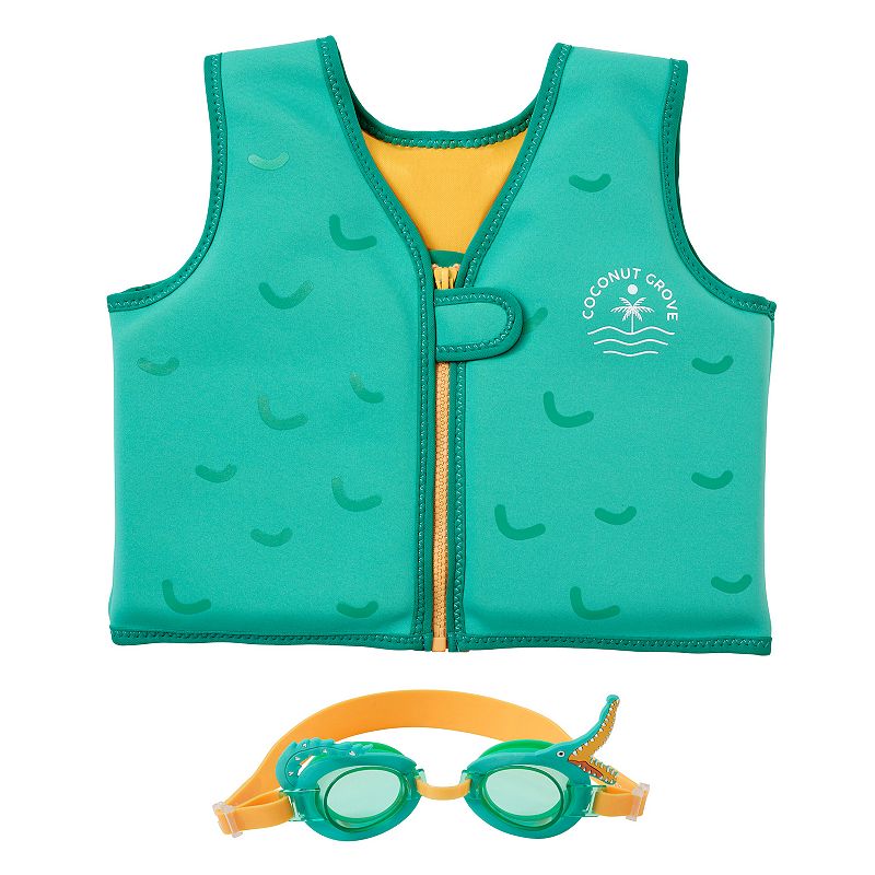 Children's Coconut Grove Float Vest & Swim Goggles Set, Fang The Croc