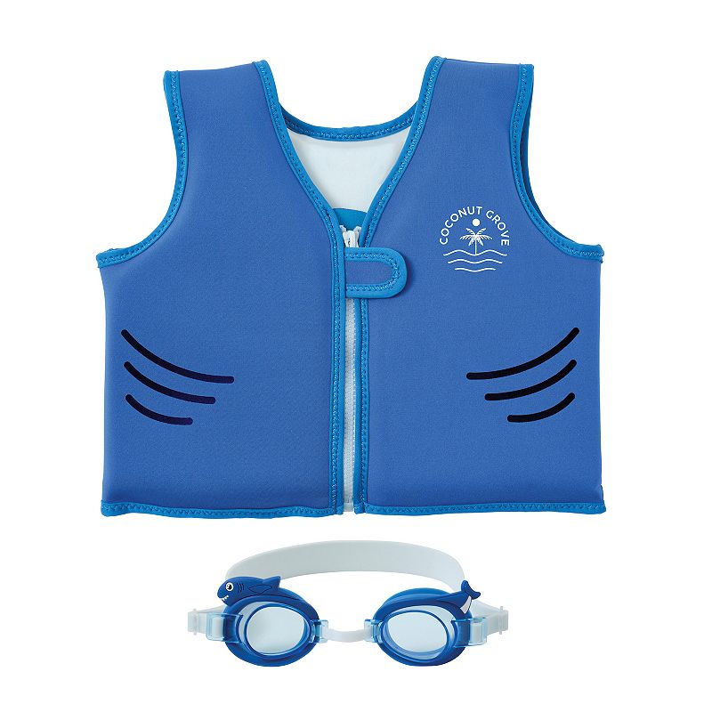 Coconut Grove by Sunnylife - Kids  Boys Swim Float Vest & Goggles Set Finn the Shark  Blue-Age 2-3 Years