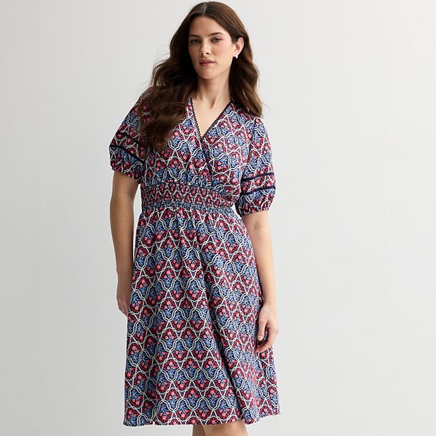 Women s Draper James Short Sleeve Smocked Waist Dress Size Medium Blue Team