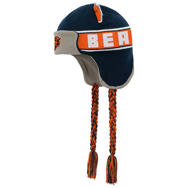Youth Outerstuff Navy Chicago Bears Wordmark Ears Trooper Knit Hat, Blue