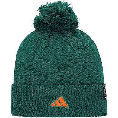 Men's adidas Green Miami Hurricanes 2023 Sideline COLD.RDY Cuffed Knit Hat with Pom