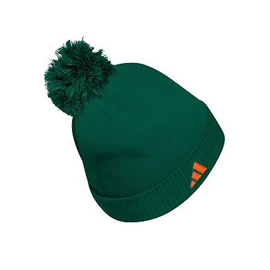 Men's adidas Green Miami Hurricanes 2023 Sideline COLD.RDY Cuffed Knit Hat with Pom