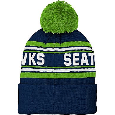 Youth College Navy Seattle Seahawks Jacquard Cuffed Knit Hat with Pom