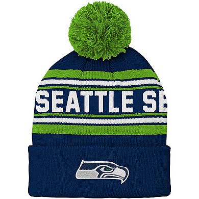 Youth College Navy Seattle Seahawks Jacquard Cuffed Knit Hat with Pom