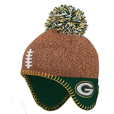 Preschool Brown Green Bay Packers Football Head Knit Hat with Pom