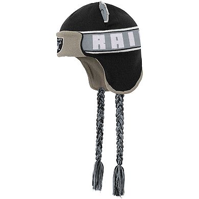 Youth Outerstuff Black Las Vegas Raiders Wordmark Ears Trooper Knit Hat