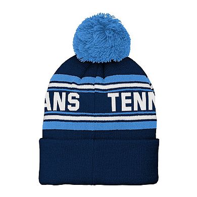 Youth Navy Tennessee Titans Jacquard Cuffed Knit Hat with Pom