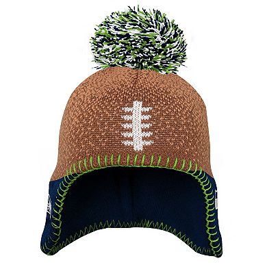 Preschool Brown Seattle Seahawks Football Head Knit Hat with Pom