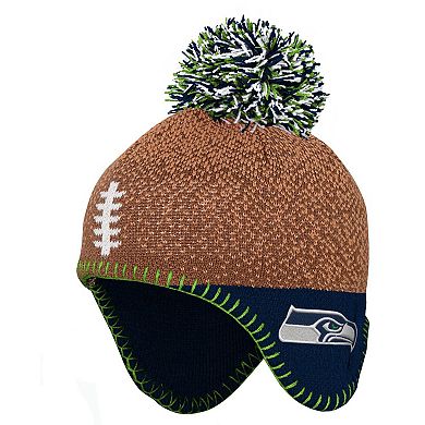 Preschool Brown Seattle Seahawks Football Head Knit Hat with Pom
