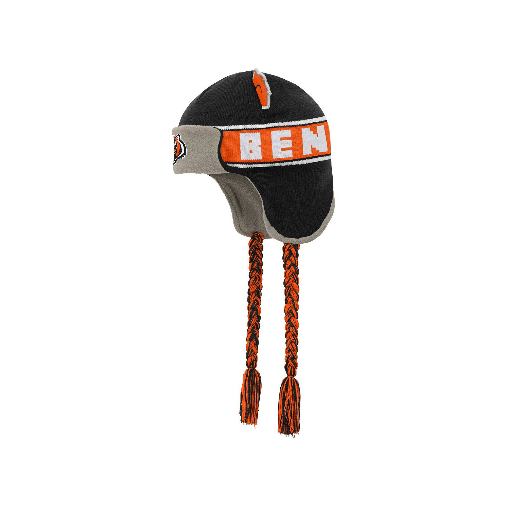 Youth Outerstuff Black Cincinnati Bengals Wordmark Ears Trooper Knit Hat