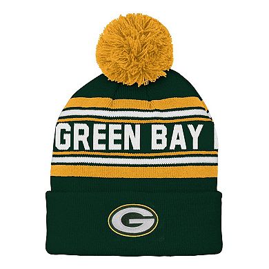 Youth Green Green Bay Packers Jacquard Cuffed Knit Hat with Pom