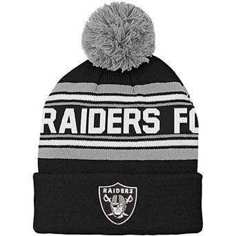 Youth Black Las Vegas Raiders Jacquard Cuffed Knit Hat with Pom
