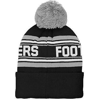 Youth Black Las Vegas Raiders Jacquard Cuffed Knit Hat with Pom